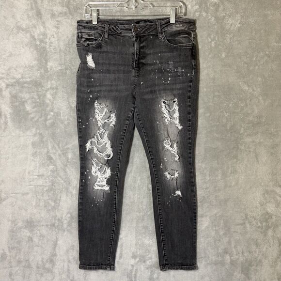 Judy Blue Jeans 13/31 Distressed Splatter Stretch Denim Black Gray Boyfriend - Picture 1 of 9